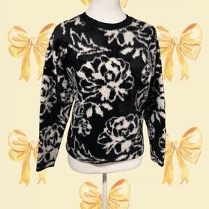 Rachel Zoe Black and White faux fur Crewneck Sweater